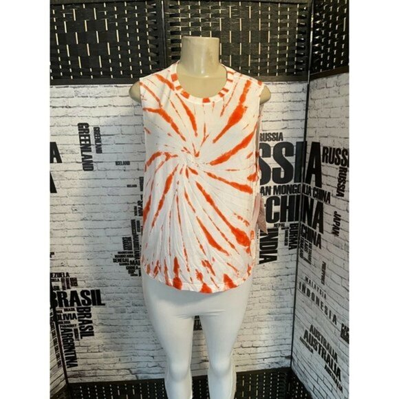 sage Tops - Sage L Coral Tie-Dye Crew Ribbed Neck Seamless Tank Top